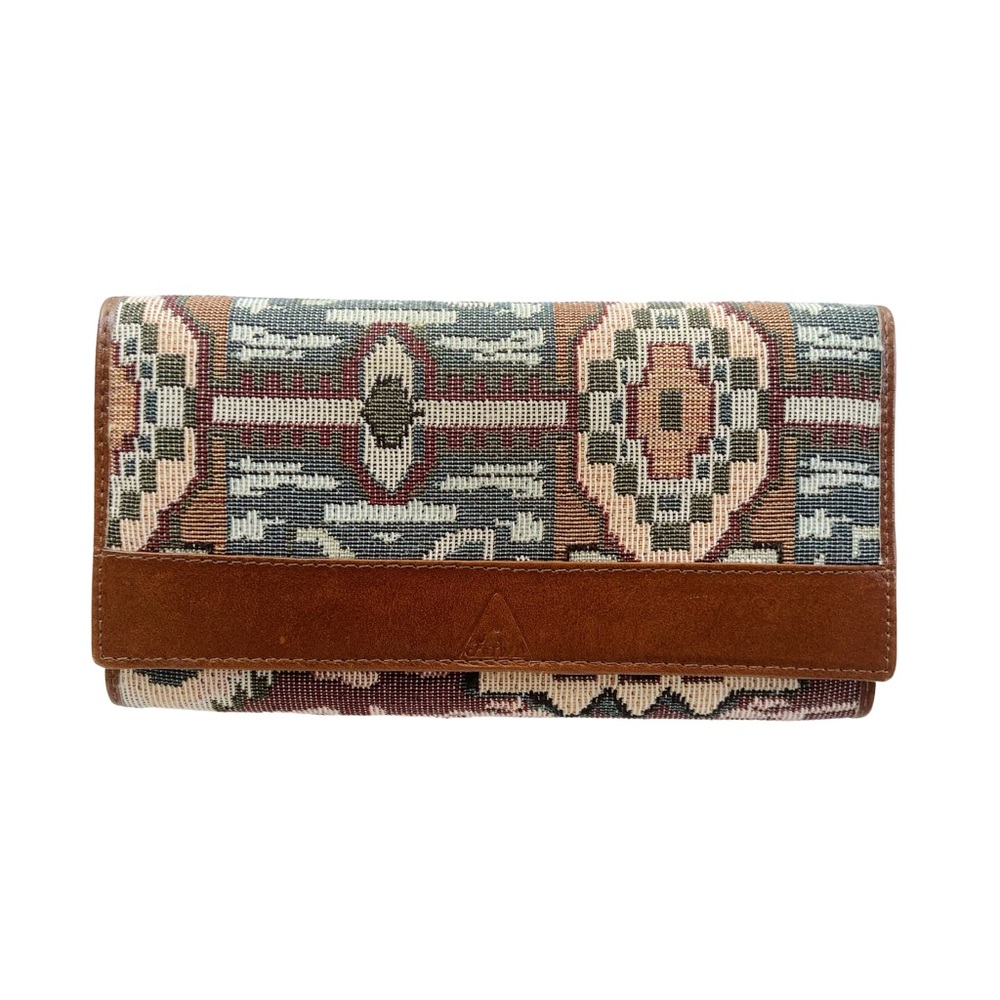 Vintage Boho Faux Leather Kilim Style Textile Trifold Wallet